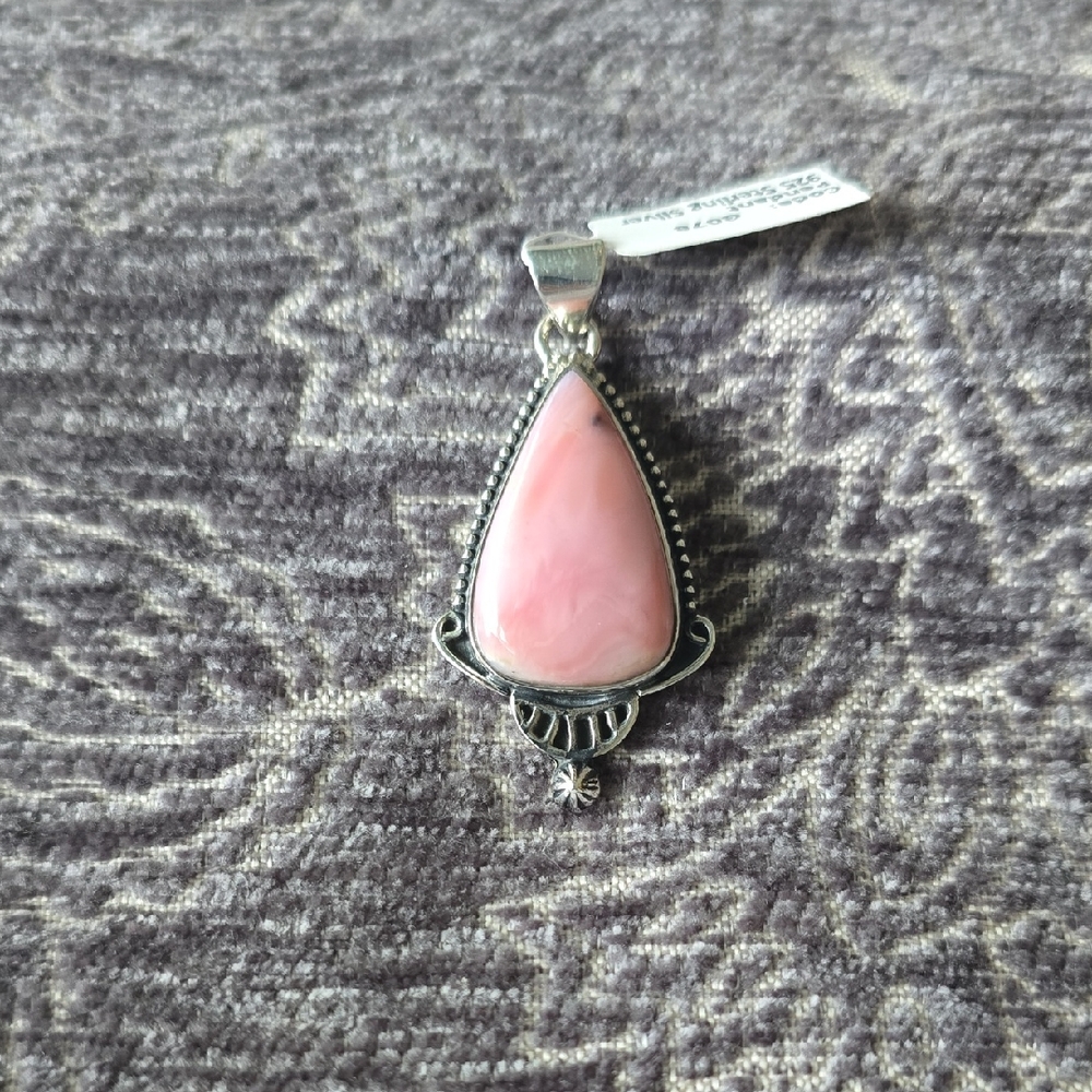 925 Sterling Silver Pink Opal Teardrop Pendant